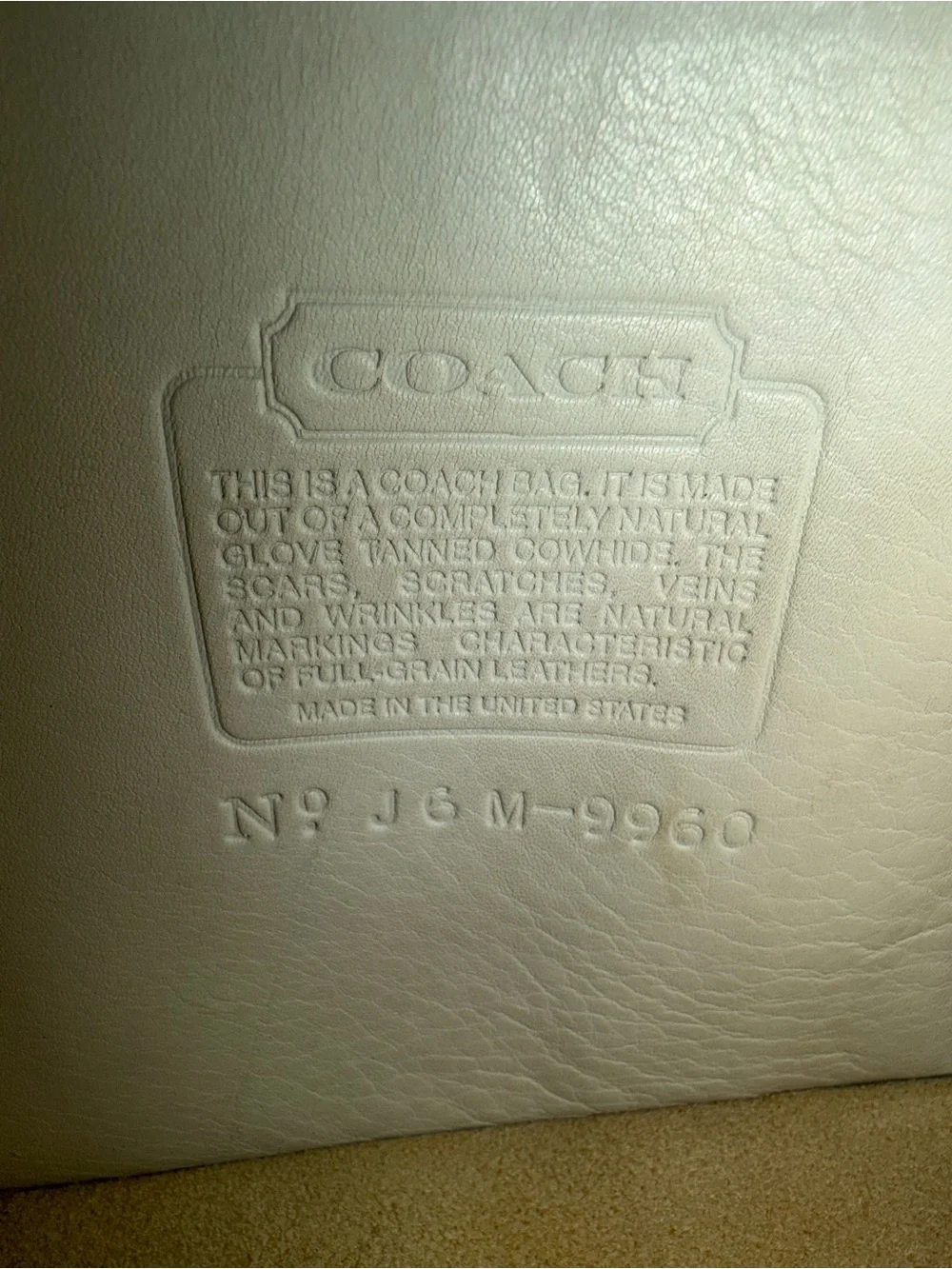 Vintage Coach 1996 White Daypack 9960 with Brass Hardware GUC